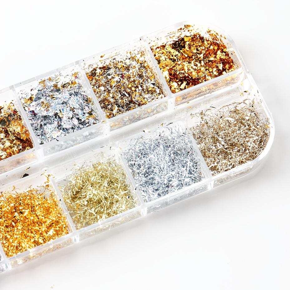 12 Grids Colorful Golden Foil Nail Sequins Featuring Irregular Aluminum Flakes, Perfect for Shiny Nail Designs Decorations for Manicures