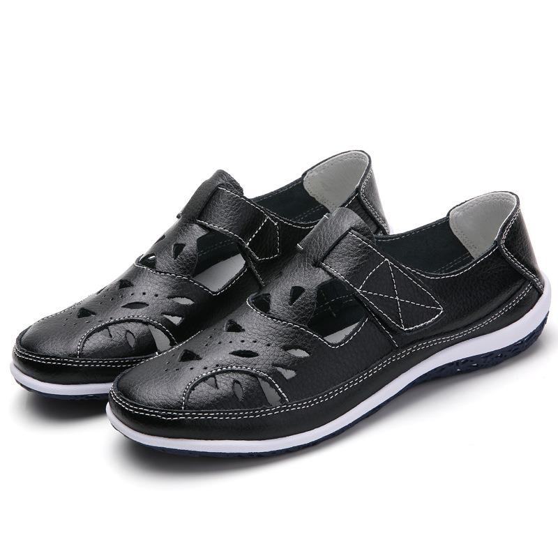 Summer Genuine Leather Retro Hollow Sandals for Women