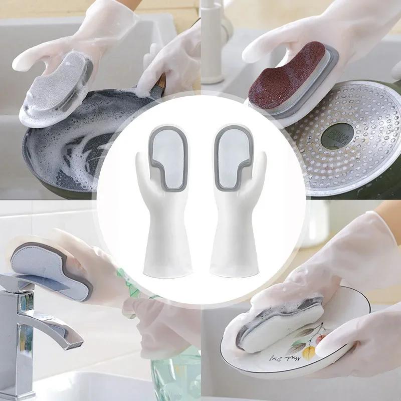 Multi-Purpose Silicone Cleaning Gloves with Scrubber – Dishwashing, Kitchen & Bathroom Use, Non-Slip, Waterproof, Easy Clean