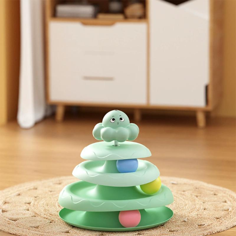 Colorful Balls Cat Toy Hollow Tracks Detachable Portable Playground for Cats Interactive Cat Stick Turntable for Boredom Relief