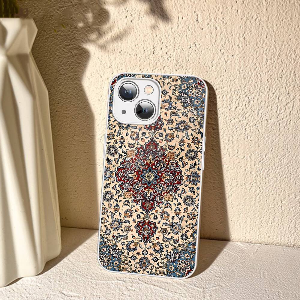 Persian Carpet Floral Pattern For IPhone 14 13 12 Mini 11 Pro XS Max X XR 14 Plus Tempered Glass Cover
