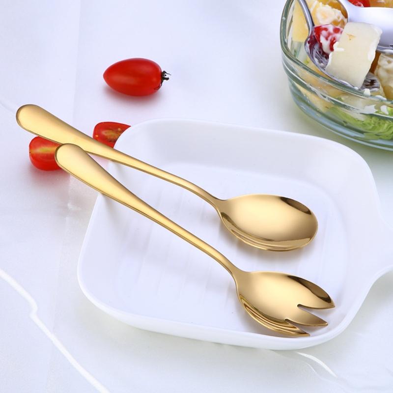 Stainless Steel Serving Utensils Salad Spoon and Fork Salad Serving Set Salad Servers 4 Colors for Kitchen Serving Salad