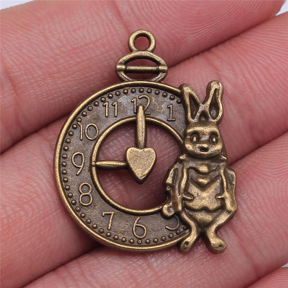 10pcs Clock Rabbit Charms For Jewelry Making Antique Bronze Silver Color Pendants Making DIY Handmade Tibetan Fit Jewelry