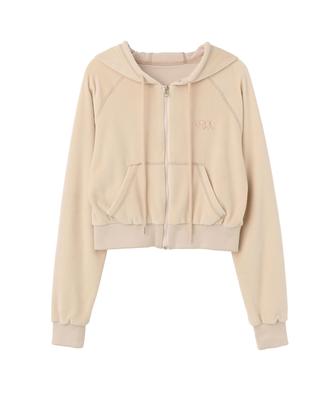 Sochař Velor Crop Zip-Up Mikina Balerína Nude