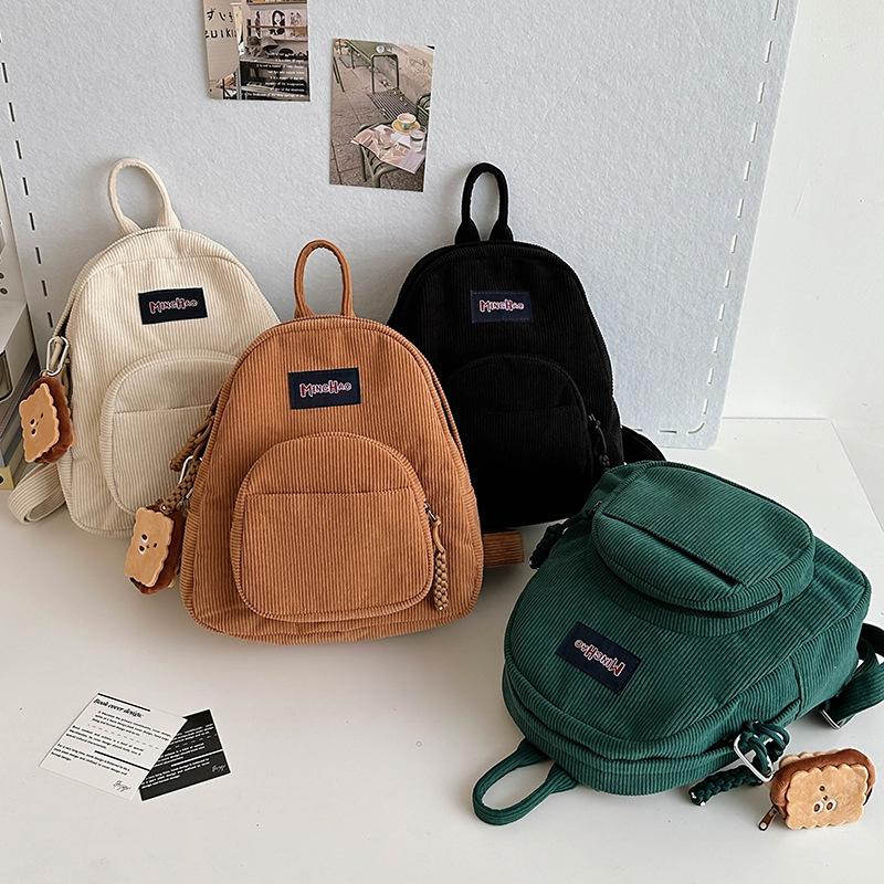 Schoolbag Small Solid Color Corduroy Student Small Backpack Shopping Retro Versatile Solid Color Niche Cute Mori Backpack Women