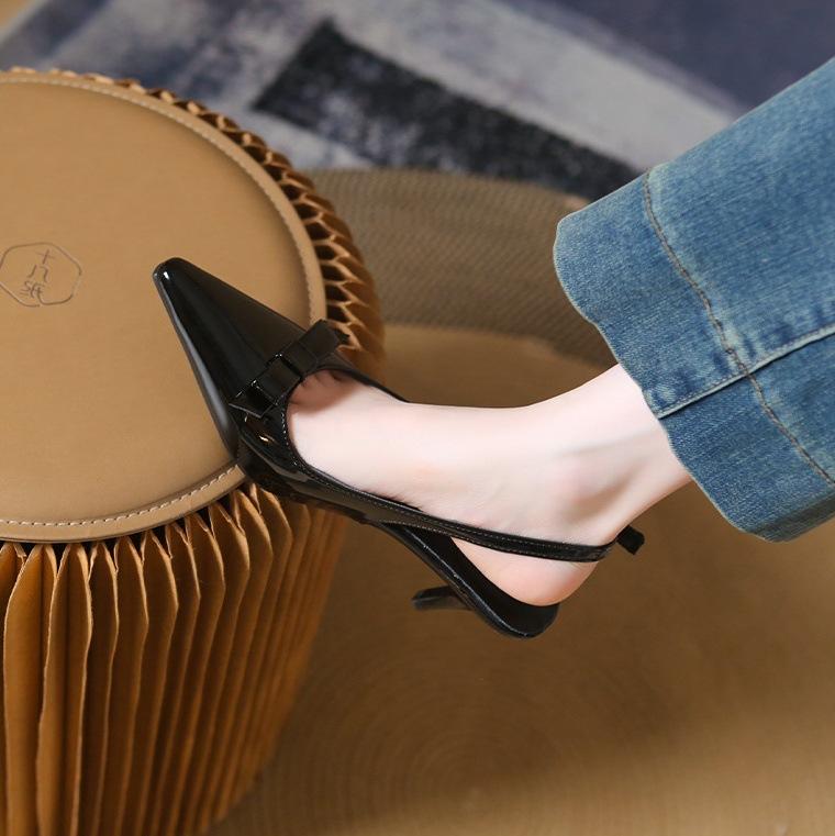 Baotou sandals pointed bow high heels rear strap stiletto workplace work shoes