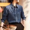 Vintage Hong Kong Style Blue Denim Shirt Women's Spring and Autumn Layering French Top