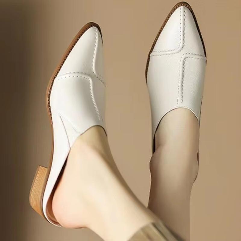 Fashion 2025 New Hot Selling Sexy High Heel Mules Ladies Leather Sole Slippers Women Pointed Toe Platform Mules Slip on Shoes Woman