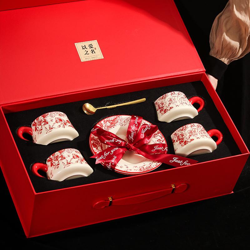 Wedding Engagement Gift for the Bride, Newcomer, Girlfriend, High-end Sense, Practical Souvenir, Coffee Cup and Saucer, Exquisite Gift Box