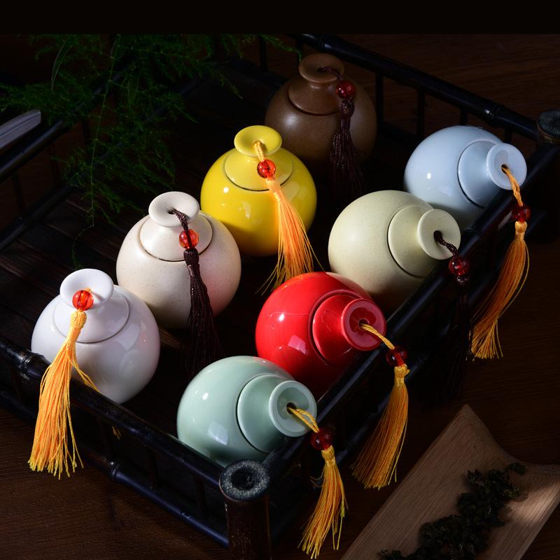 Mini borcan ceramic Retro Home portabil mic ceainic cu ambalaj mic pentru ceai sigilat din porțelan rotund cutie de depozitare recipient pentru ceai