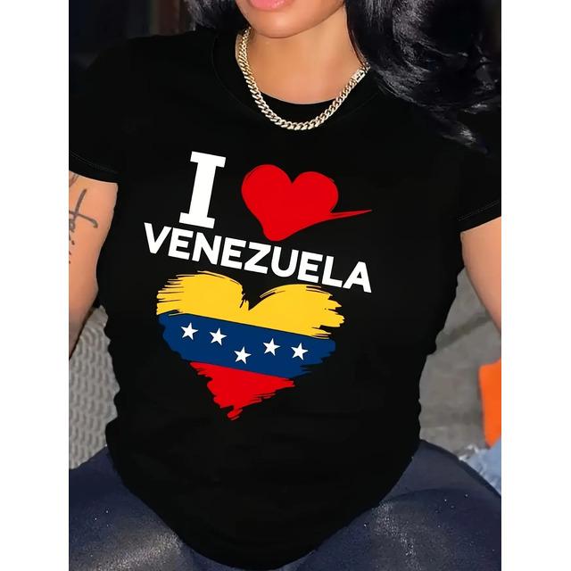 Camiseta Estampada Com Bandeira De Coracao I Love Venezuela XL