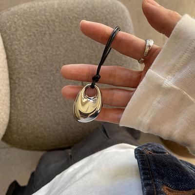 Pretty Cute Design Black Cord Irregular Metal Pendant Necklace For Women Long Style Adjustable Sweater Chain Jewelry