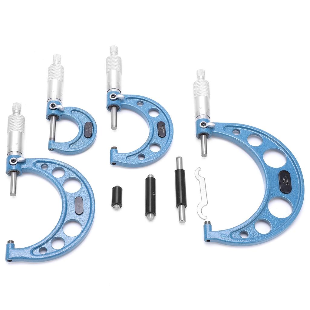 Outside Micrometer Set with Calibration Standards Wrench Accuracy Machinist Tool 0‑4in