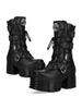 Fashion Gothic Platform Ankle Boots Spanish Rock Punk Chunky Heel Motorcycle Boots with Chains Streetwear Combat Boots for Women's