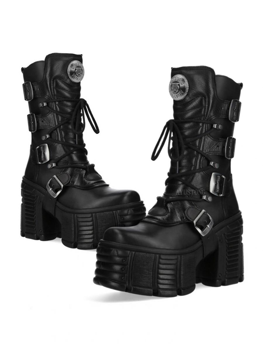 

Модные готические ботильоны на платформе, испанский рок, панк, массивный каблук, мотоциклетные ботинки с цепями, уличная одежда, боевые ботинки для женской обуви 35 чёрный