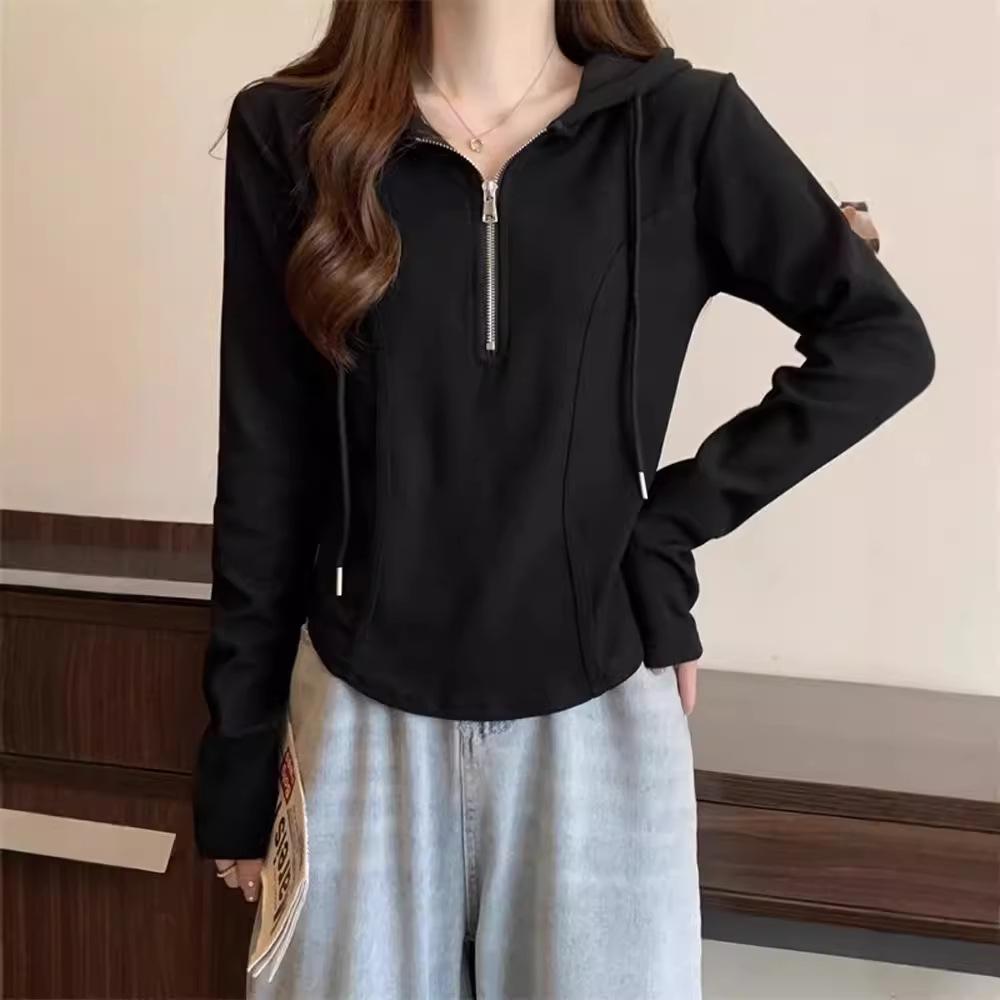 

Футболка с капюшоном и длинными рукавами для женщин, весна и осень, тонкий свитшот, нижнее белье, новый белый короткий топ из рыбьей кости 3XL