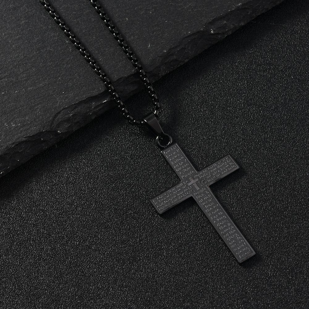 Stainless Steel The Lords Prayer Cross Pendant Necklace For Men Women Christian Prayers Jewelry Accessories