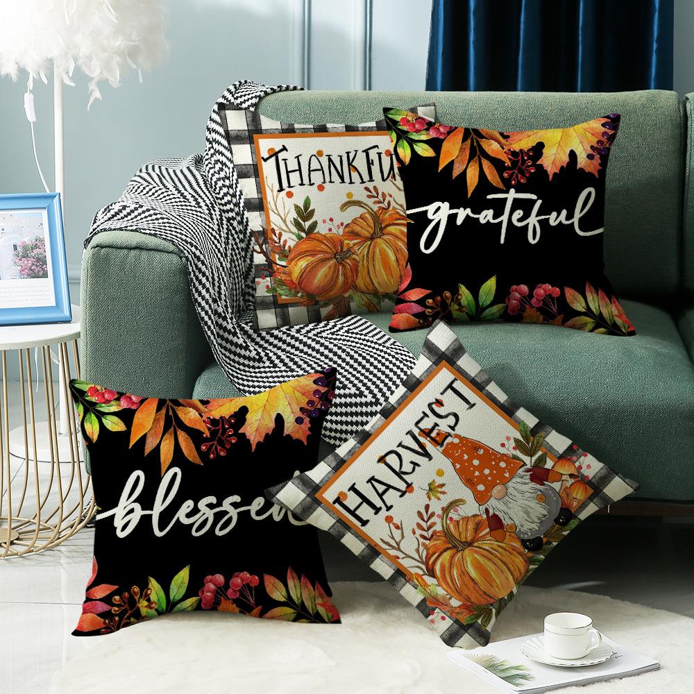 Autumn Pumpkin Sofa Pillow Cover Cushion Living Room Bedroom Bay Window Bedside Letter Cushion Cover
