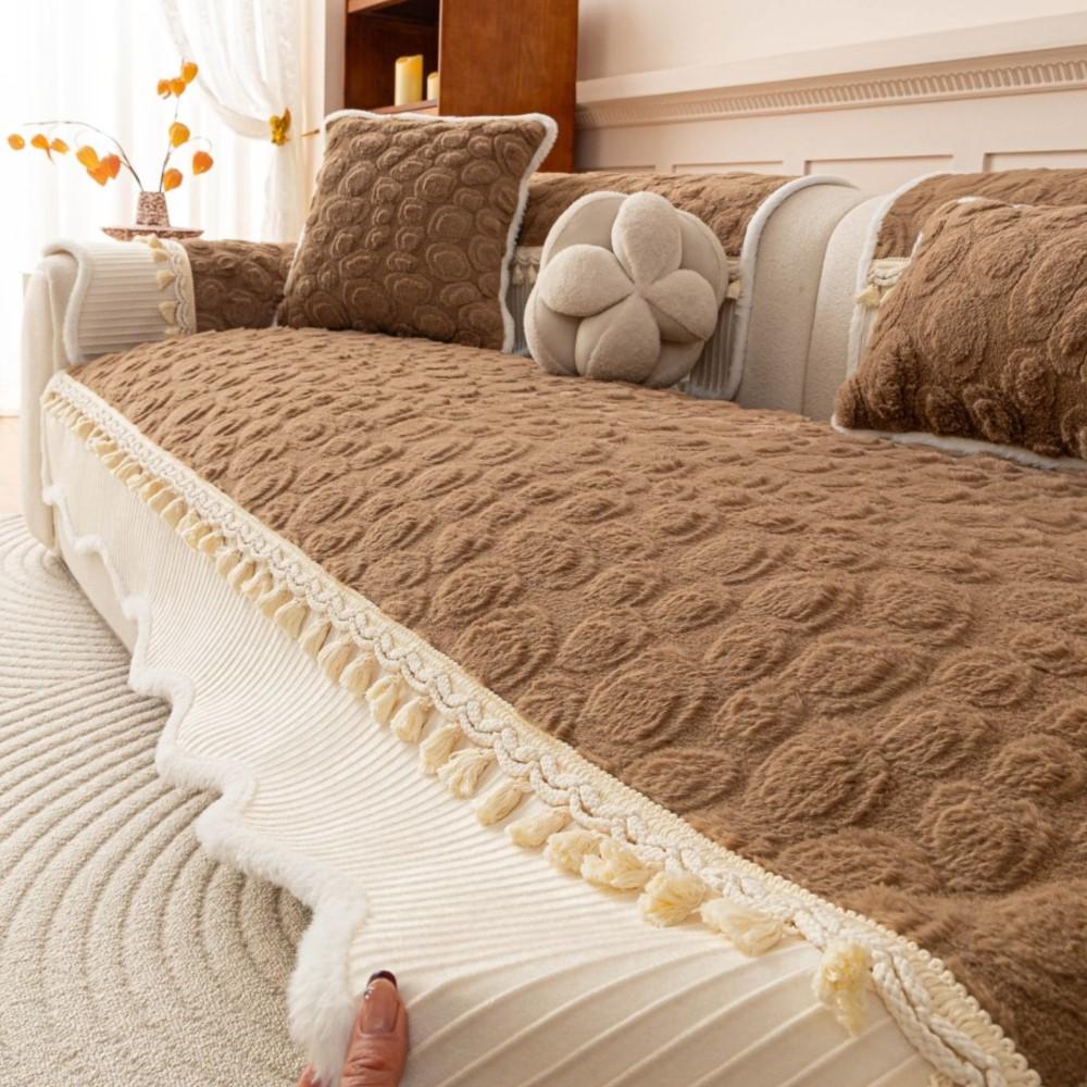 Universal Pad For Irregular Patchwork Thicken Sofa Backrest Winter French Chenille Premium Non-Slip Tassel Sofa Cushion Cover
