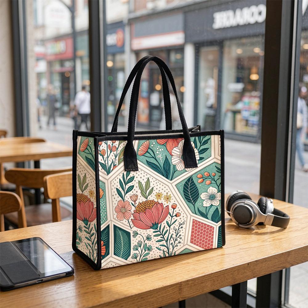Floral Pattern Casual Tote Bag for Daily Shopping Commute Portable Stylish Shoulder Handbag