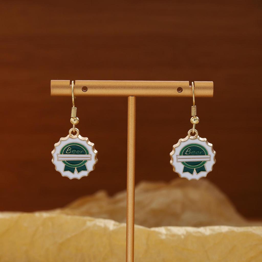 Cross-Border Creative Beer Festival Bottle Cap Barrel Earrings with Fun Stylish Oil Drip Design