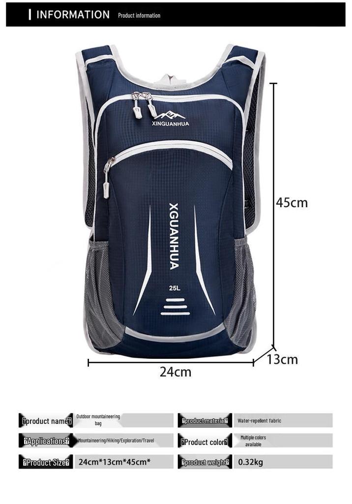 25L Wear-Resistant Outdoor Mountaineering & Cycling Backpack - Breathable, Large Capacity, Portable Double Shoulder Bag