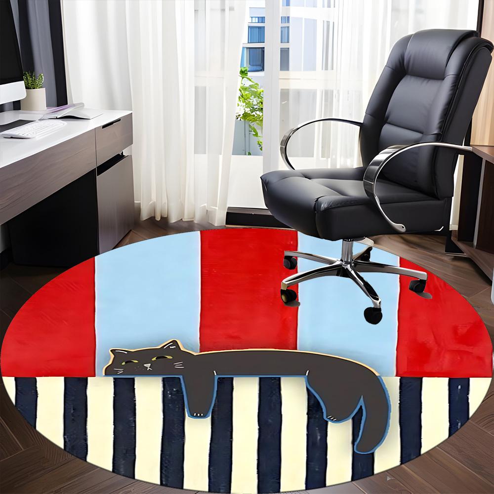 1pc Cat Stripes Office Round Area Rug, Mat Suitable For Office, Under Office Chairs Bedroom Living Room Home Decor, Room Deco