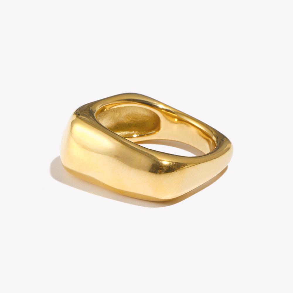 E.B.belle Simple Square Geometric Ring Silver Color Stainless Steel Rings for Women Decoration 18K Gold Plated Accessories