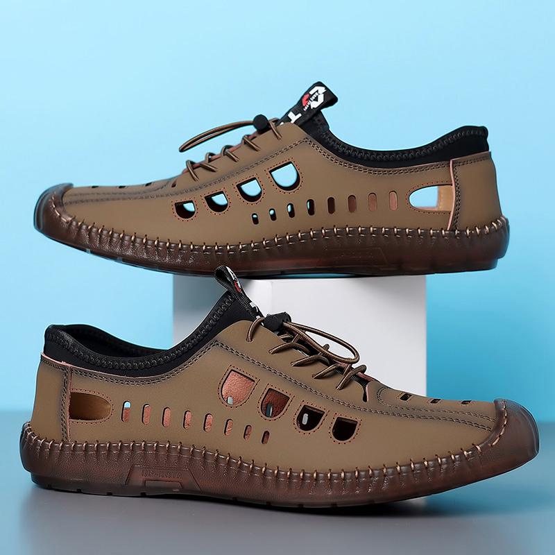 Hollow Out Leather Shoes Male Breathable Outdoor Shoes Fashion Men's Luxury Sandals Male Comfortable Walking Shoe Mens Loafers