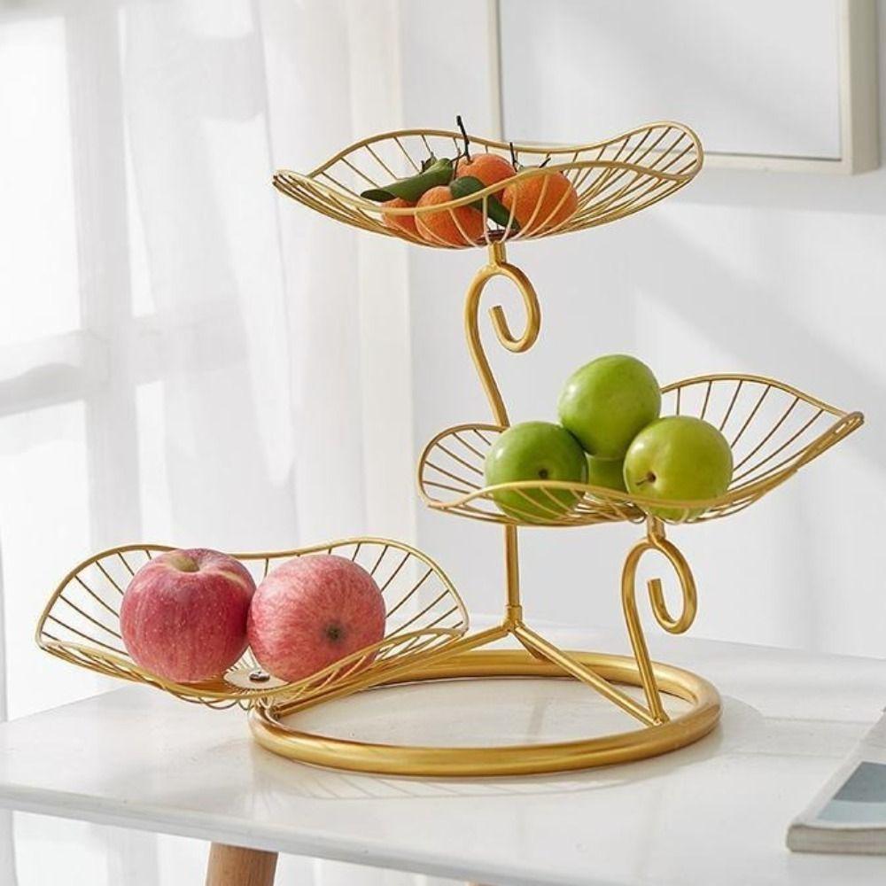 Lotus Leaf Shape 3-Tier Fruit Basket Metal Wire Fruit Storage Tray  Home Decoration