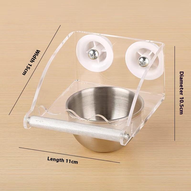 Acryl Edelstahl Vogelfutternapf Hängbar Abnehmbar Mit Ständer Verhindert Streuen Spender Papageien Futterbehälter