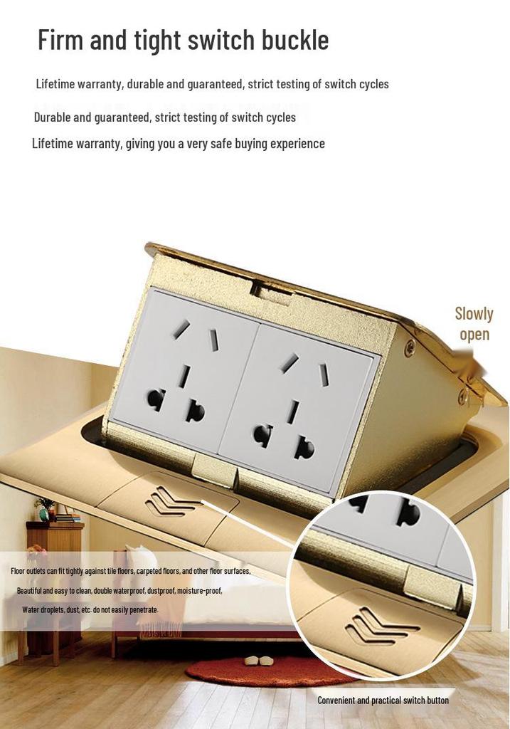 Gold Copper 145 Euro & Australian Standard Double Pop-up Floor Socket