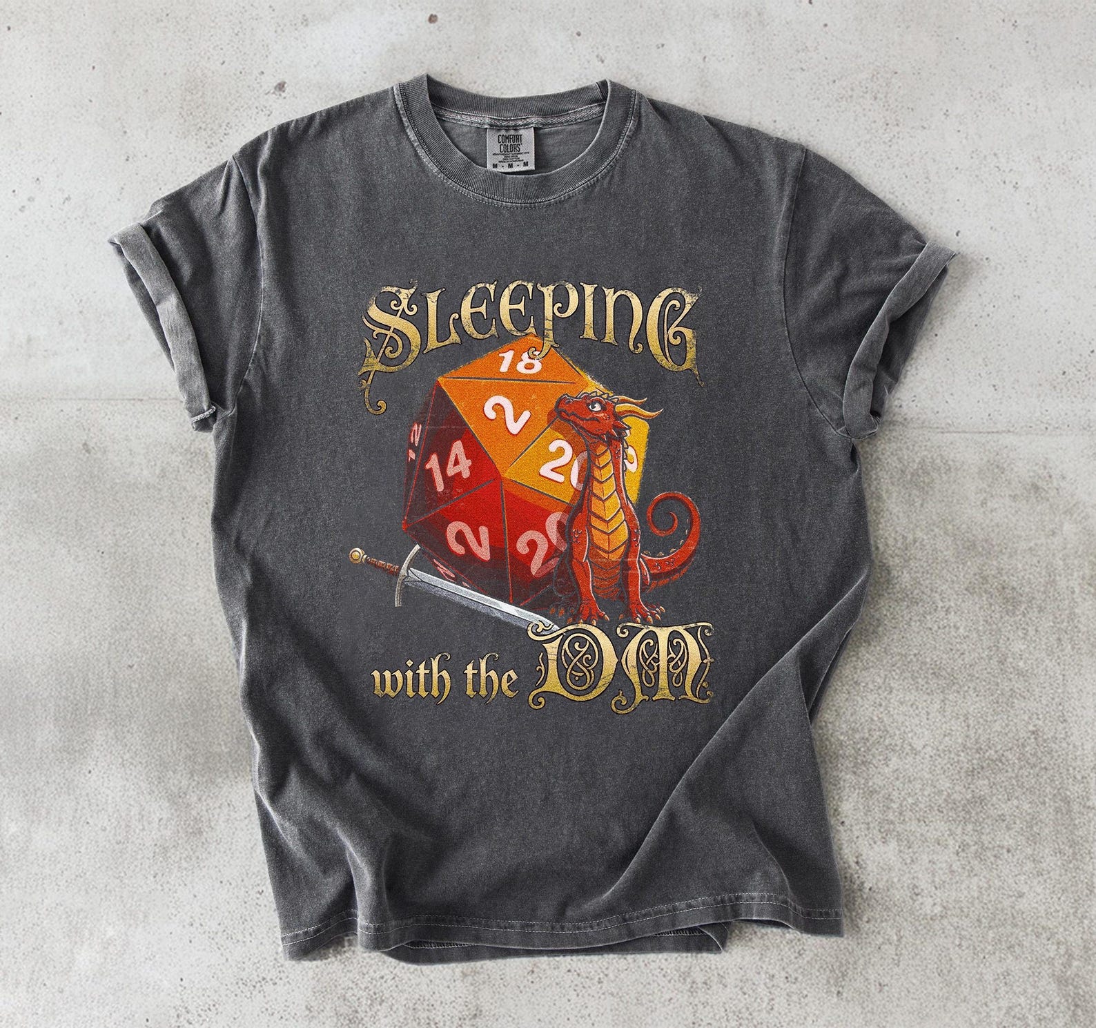 Sleeping With The DM Shirt, Funny DND Couple T-Shirt, Dragon D20 Dice Graphic Tee, RPG Humor Tee, Perfect for DnD Players &Fans 2XL