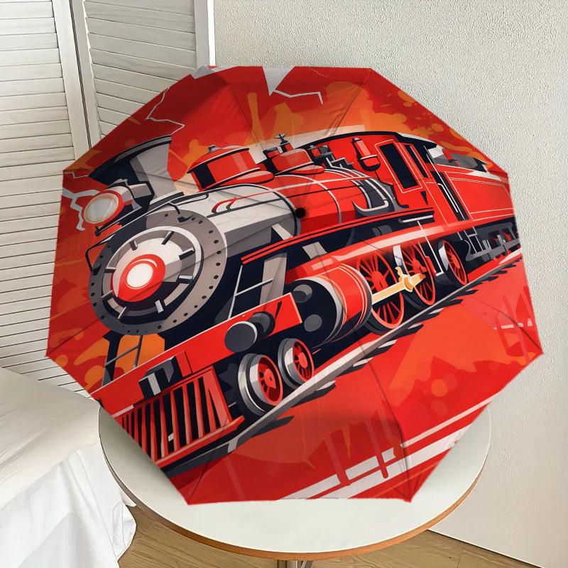 1pc Steam Train Lightning Pattern Umbrella Design Automatic Opening and Closing Umbrella, High-quality Travel Umbrella,  C1128205