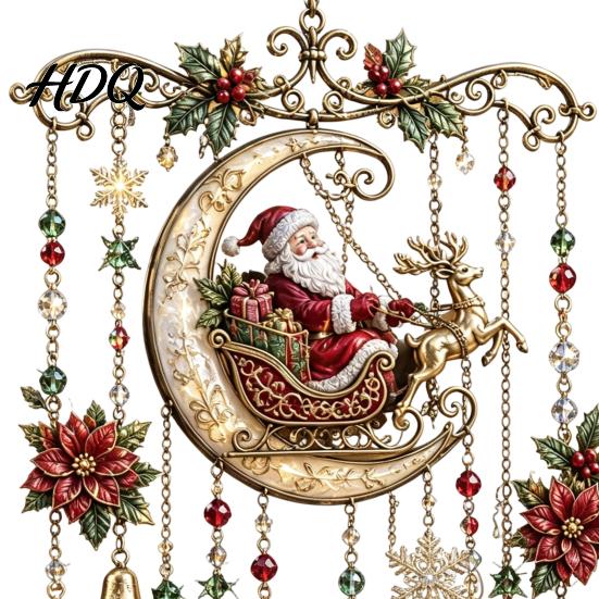 Clear Faceted Crystal Pendant Christmas Wind Chime with Bead Chain Cat Car/Owl Xmas Tree Ornaments Pattern Design Retro Hanging Ornament for