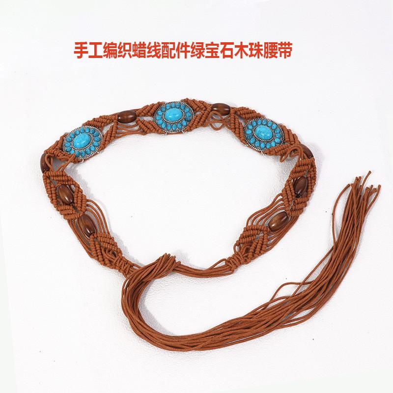 Handmade Bohemian Wax Cord Belt Women Adjustable Waist Chain Ethnic Style Wrap Dresses Tops