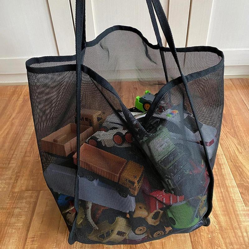 Mesh Beach Bag, Cosmetic Pouch Large Beach Tote with Zipper Pocket for Family Pool Bag for Toys & Vacation Essentials