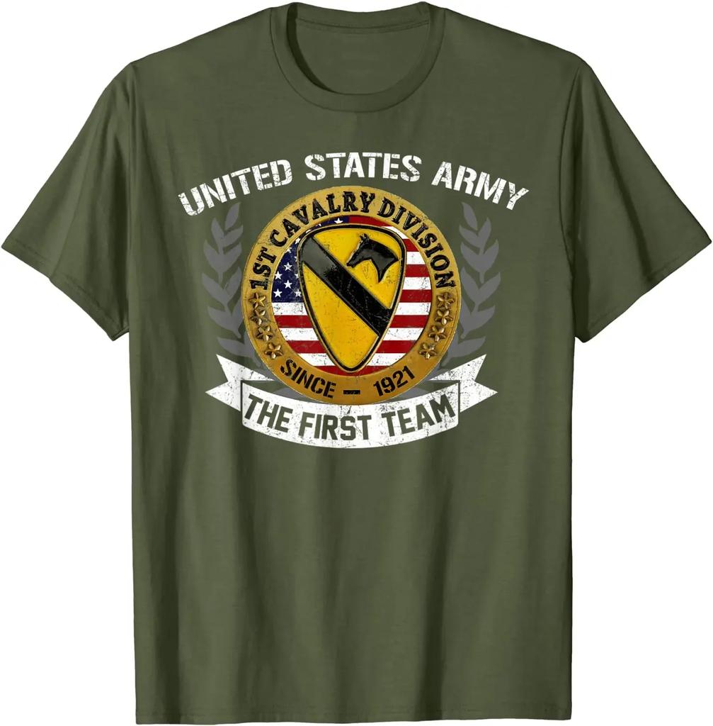 T-shirt Unisex Veterano Esercito USA 1ª Divisione di Cavalleria Aerea Manica Corta Casual 100% Cotone Girocollo Magliette Estive