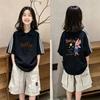Girls' Stylish Color Block Polo T-Shirt - Summer Short-Sleeve, Loose Fit with Striped Lapel, Medium to Large Sizes