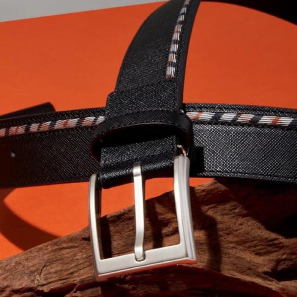Daks Bizo Belt Black Check Line Strap Cowhide Dbbe6f201bk Single option