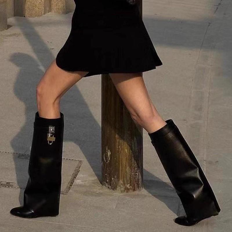 8cm Absatz Keilabsatz Weiches Leder Spitze Kniehohe Stiefel Damen 2026 Herbst Mode Schuhe Street Style Modern Lange Stiefel Damen