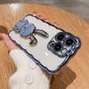 3d Cute Rabbit Stand Holder Phone Case For Iphone 14pro 13 12 11 14 Pro Max 14 Plus 14 Clear Shockproof Curly Wave Plating Cover