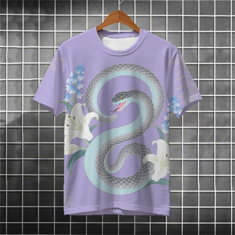 Cartoon Snake Pattern T Shirts For Men Summer Fashion Streetwear 3D Printed Ukiyo-e T-shirts Cool Oversized Crew Neck Tees Tops