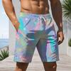 Men Plus Size Colorful Glitter Printed Beach Shorts Drawstring Waist Straight Leg With Side Pockets