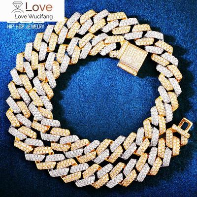 Men Hip Hop Chain Two Tone Miami Cuban Necklace 14mm Icy Out Zircon Link Gold Color Fashion Rock Jewelry Gift