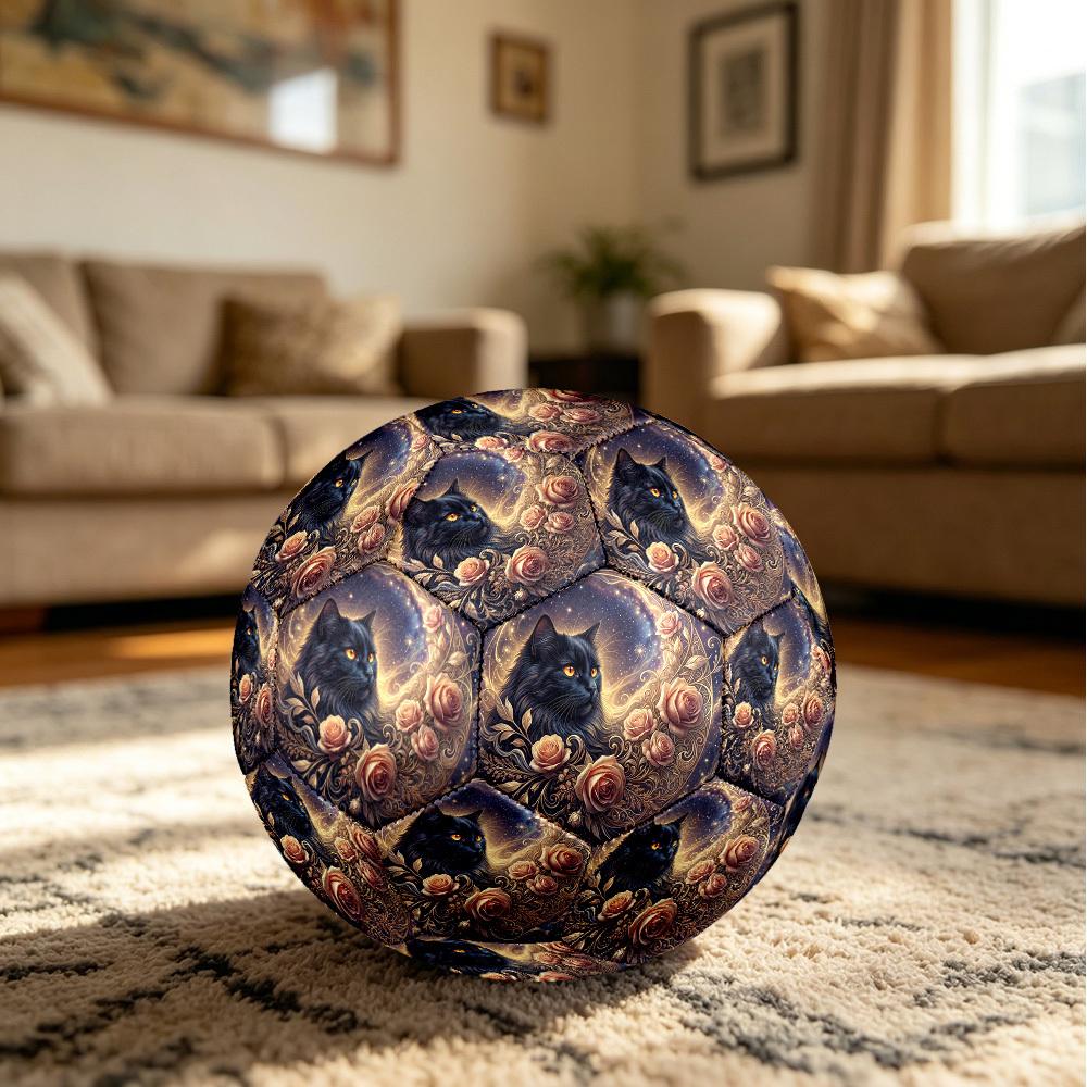 1pc Black Cat Roses Durable Size 5 Soccer Ball Professional Match Training Football Indoor &Outdoor Sports Ball P60170