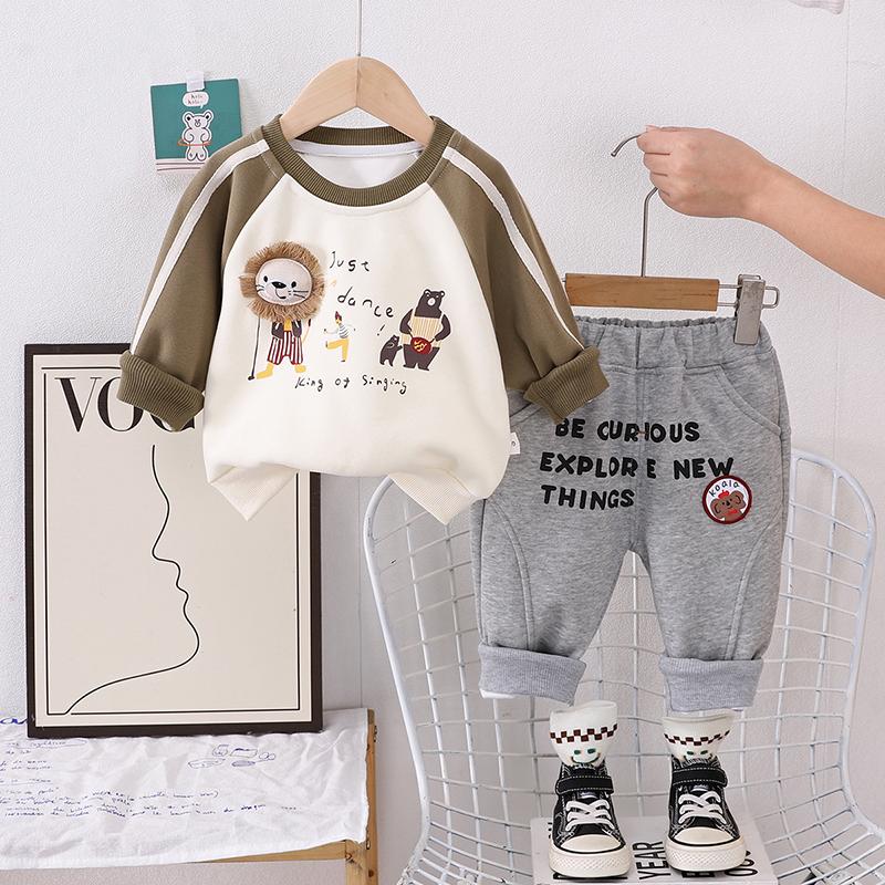 

Костюм с длинными рукавами для мальчиков от 0 до 5 лет, детская толстовка с капюшоном и принтом льва + повседневные штаны, комплект из двух предметов, милая и удобная одежда для мальчиков и малышей XXL зелёный