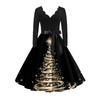 Women's Fashion Elegant Autmn and Winter Long Sleeve V-Neck Christmas Print Dress