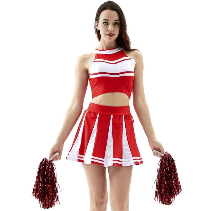 Women Cheerleader Costume Cheerleading Outfits Halloween Costume Cheer Uniform Set for Cheerleading Practice Cosplay XL красный
