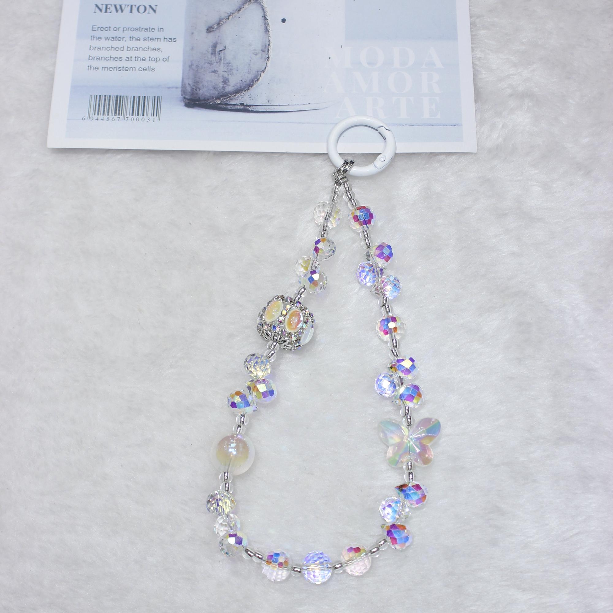 

Cell Phone Lanyard 30cm Lantern Water Drop Beads Charm Phone Chain Wrist Strap White